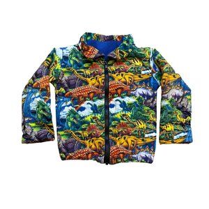 Y2K 90s Toddler Dinosaur All Over Print Fleece Jacket With Colorful Print & Zip-
